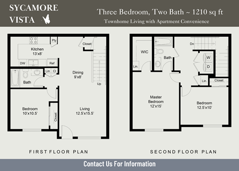Floor plan for 3 beds, 2 baths, 1210 sqft